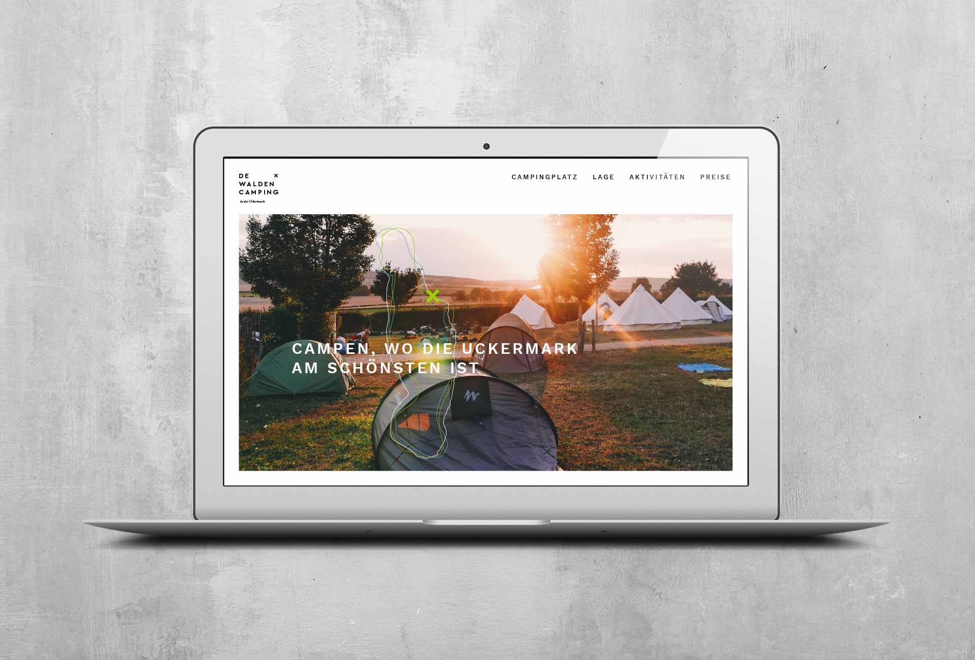 Naming, Markendesign und Markentwicklung für Campingplatz Sonnenkap in der Uckermark; Webdesign zeigt Corporate Design und Keyvisual von Susann Ihlenfeld